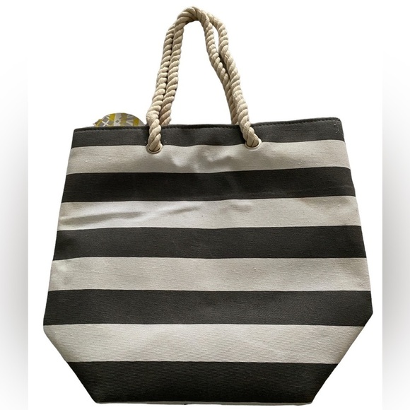 NWT PURA VIDA Pineapple “Glam Orama” Grey & White Striped Tote Bag - Picture 2 of 3